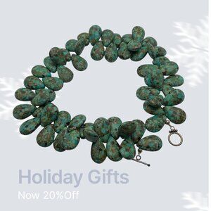 Statement Choker Necklace Almond Shape Turquoise Brown Stones 16”